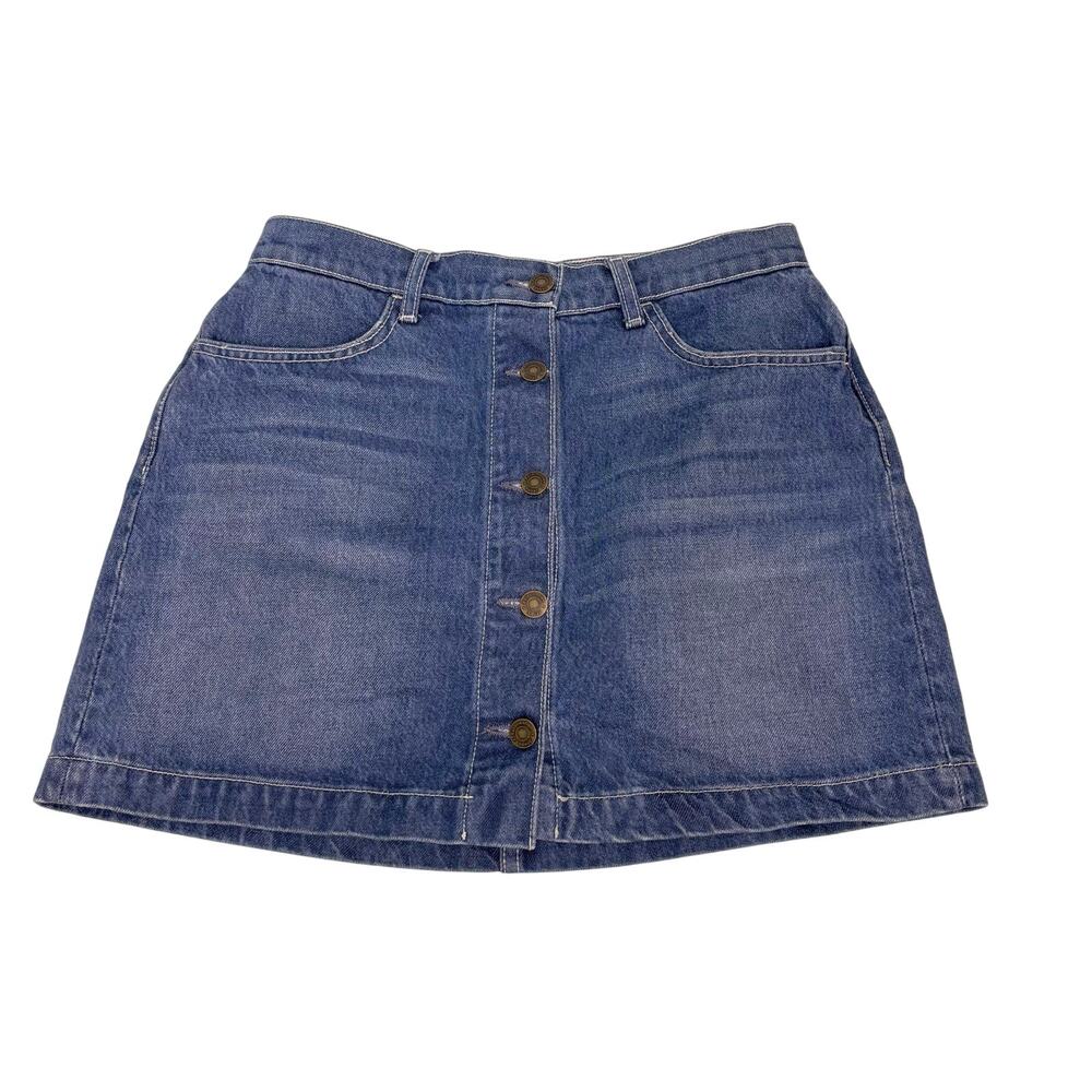 Reformation Button Alison Denim Mini Skirt Blue Flores Wash 28